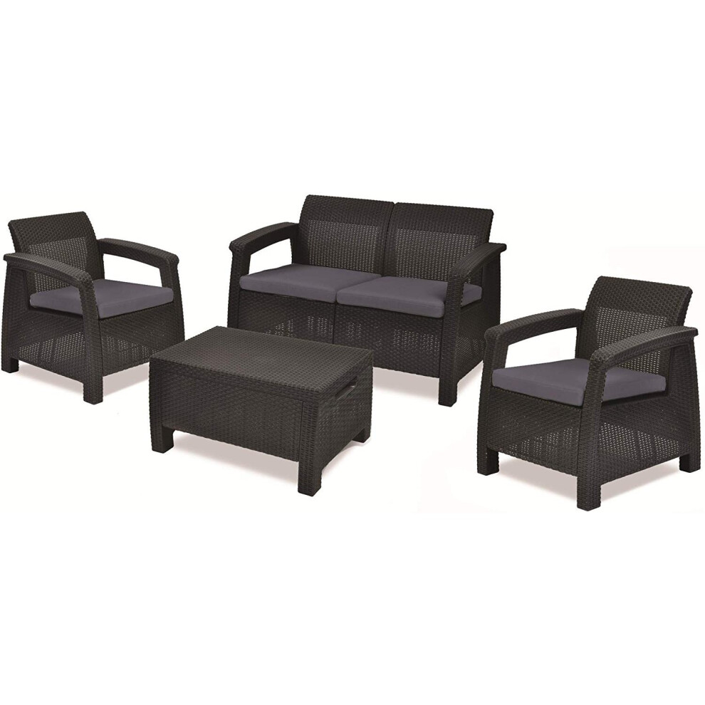Keter Corfu Outdoor 4 Seater Rattan Garden Table & Chairs Set