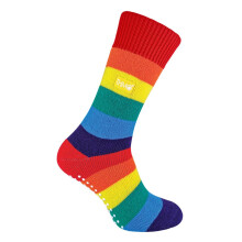 (04-Aug, Regenbogen) THMO - THMO Unisex Regenbogen Socken Stricken Thermo Kuschelsocken mit Antirutsch ABS