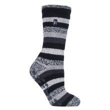 (Black Stripe  (Juniper)) HEAT HOLDERS - Ladies Non Skid Thermal Slipper Socks with Grips