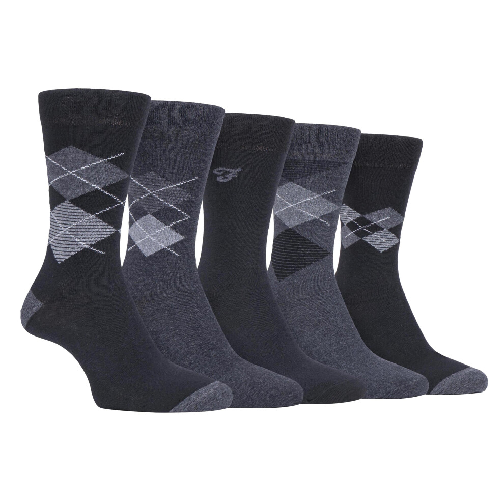 (6-11 UK, Black Charcoal (Argyle)) FARAH - 5 Pack Mens Classic Patterned Office Cotton Dress Socks