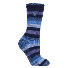 (04-Aug, Marineblau gestreift (Wacholder)) Heat Holders - Heat Holders - Damen Warme Anti Rutsch Thermo Stoppersocken mit Abs Sohlen