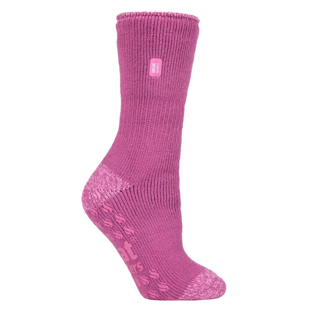 (Pink  (Juniper)) HEAT HOLDERS - Ladies Non Skid Thermal Slipper Socks with Grips