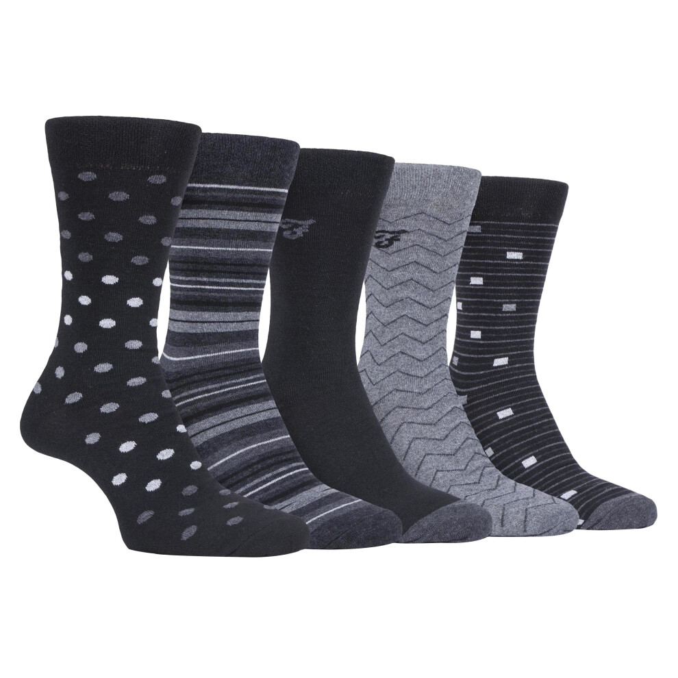 (6-11 UK, Black Charcoal (Polka Dots)) FARAH - 5 Pack Mens Classic Patterned Office Cotton Dress Socks