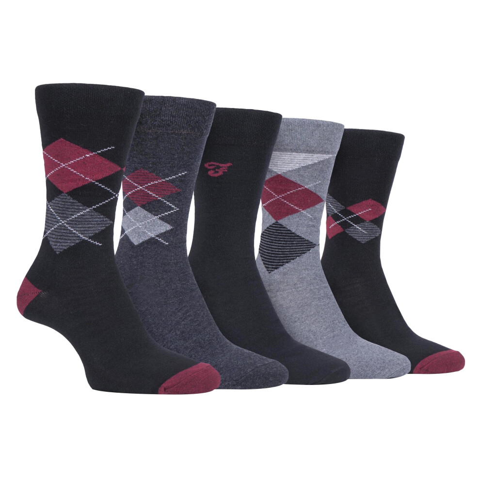 (6-11 UK, Black Berry (Argyle)) FARAH - 5 Pack Mens Classic Patterned Office Cotton Dress Socks