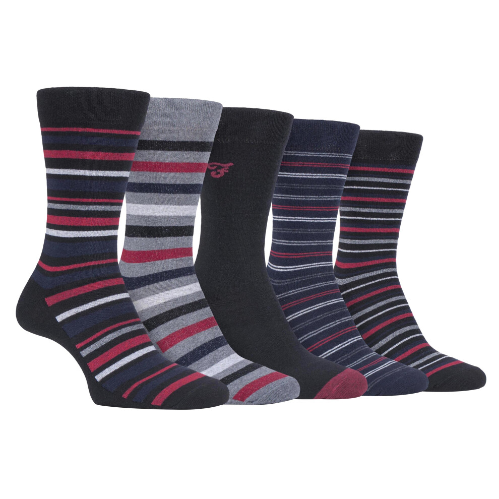 (6-11 UK, Black Berry (Striped)) FARAH - 5 Pack Mens Classic Patterned Office Cotton Dress Socks