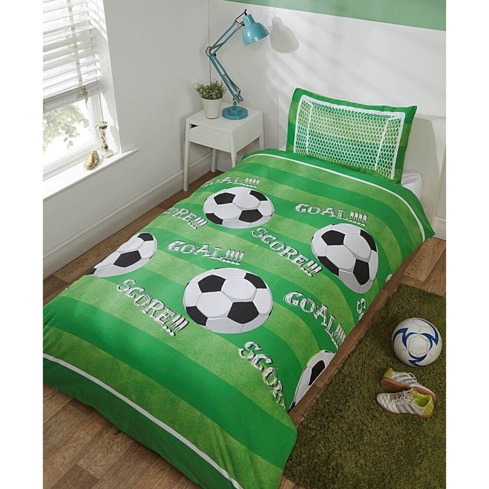 Football Shoot Goal Soccer Kids Boys Single Duvet Quilt Cover Bedding Set Green