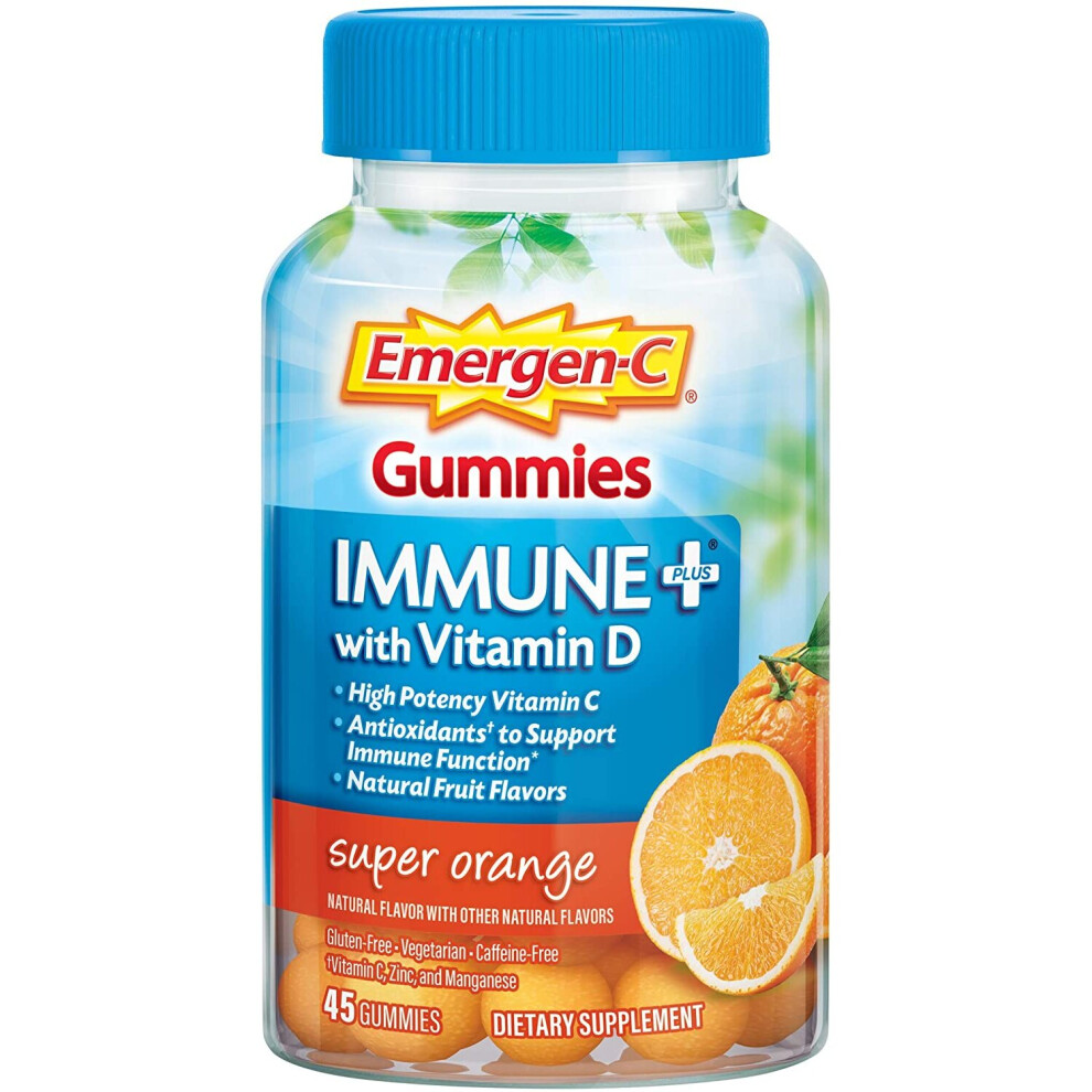 Emergen-C Orange Immune Plus Gummies, 45 Ct - 250 Mg Vitamin C, With Vitamin D3 & Zinc - Super Flavor