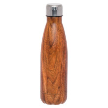 WHSmith Wood Design Stainless Steel Metal Water Bottle Screw Top Lid 500ml