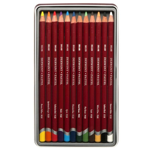 Derwent Crayons pastéis - Derwent - Caixa de metal com 12 - Cores variadas - Fáceis de usar 1