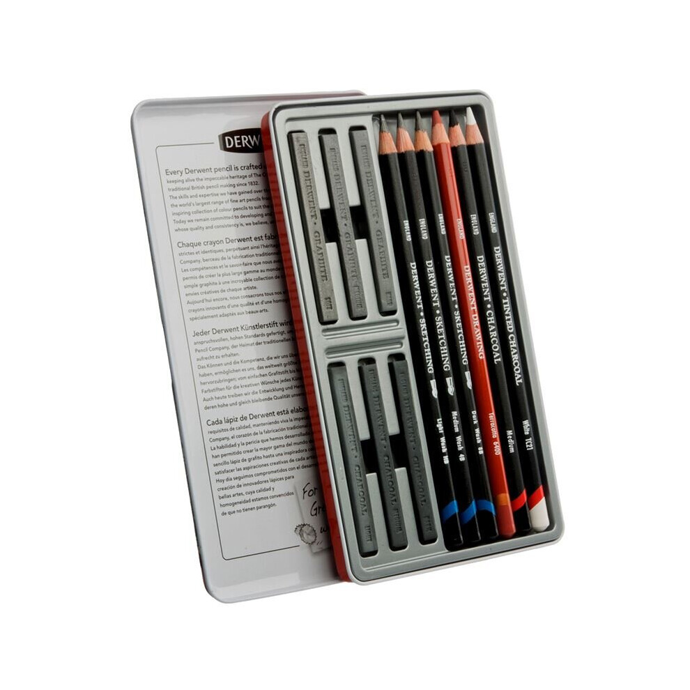 Derwent Sketching Collection Mixed Drawing Materials Pencils & Blocks Pack Of 12