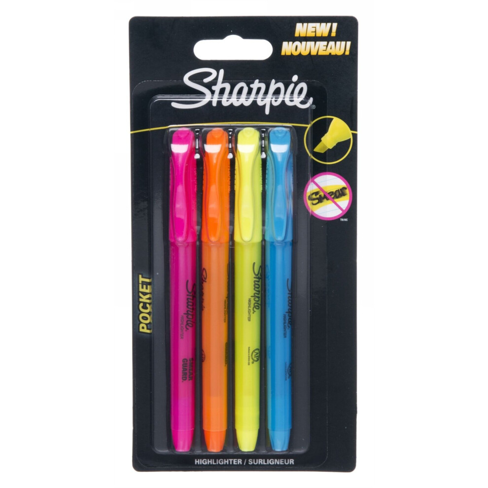 Sharpie Pocket Highlighter Marker Pens Mixed Colours Quick Drying Ink Pack Of 4