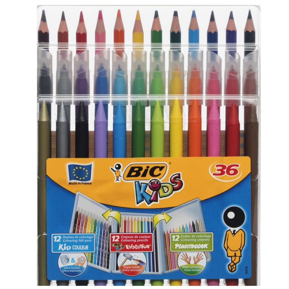 BiC Kids 36 Assorted Pens Pencils and Crayons Colouring Set