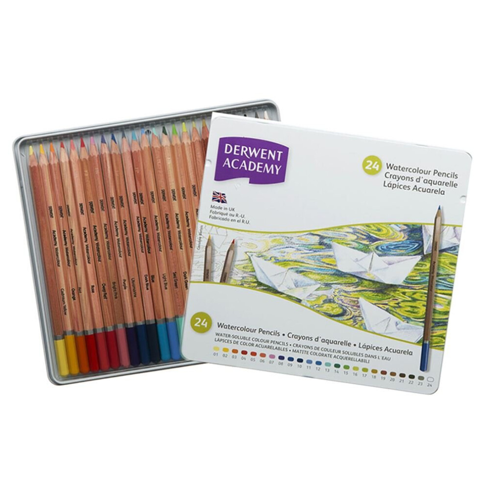 Derwent Watercolour Pencils Assorted Colour Blend & Dissolve Easily Pack Of 24