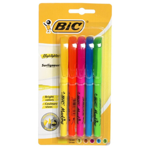 BIC BiC Brightly Coloured Highlighter Pen Set Medium Nib Assorted Colours Pack Of 5