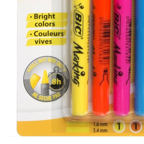 BIC BiC Brightly Coloured Highlighter Pen Set Medium Nib Assorted Colours Pack Of 5 2