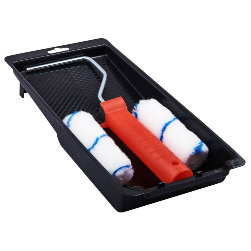 4" 100mm Paint Roller Kit Tray Frame 2 Medium Pile Sleeves (Amtech) 2