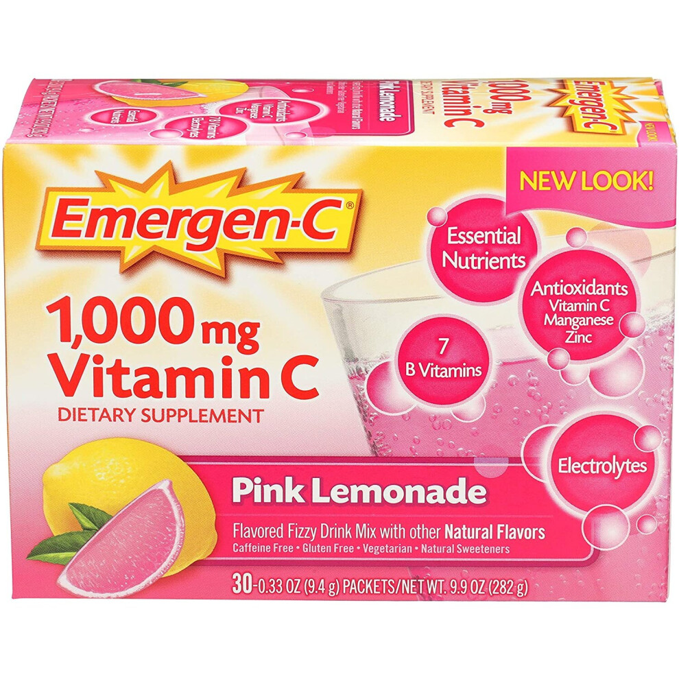 Emergen-C 1000mg Vitamin C Daily Immune Support Drink Mix - Pink Lemonade - 30 PK