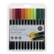WHSmith Dual Tipped Brush Pens Fine Nib Assorted Ink Pack of 24
