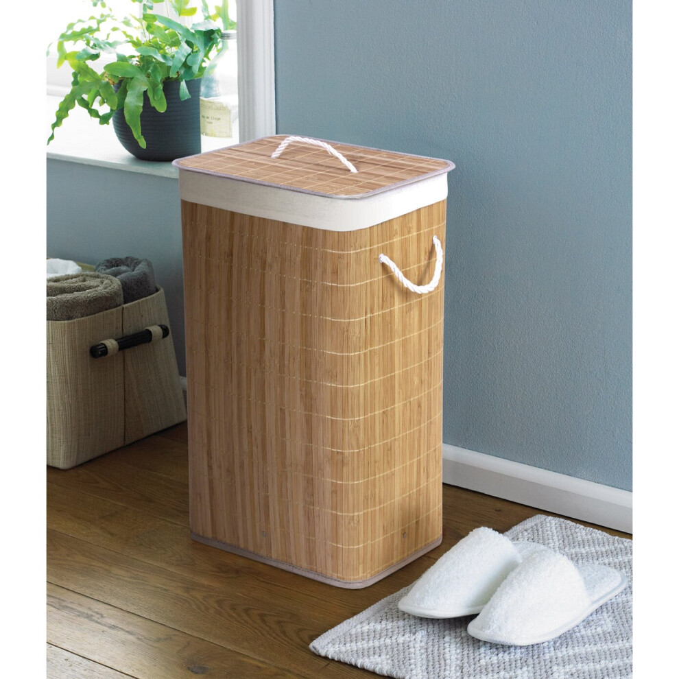 Country Club Rectangular Bamboo Laundry Basket, Natural