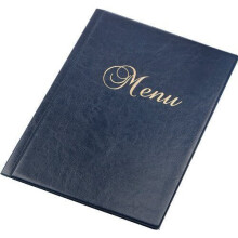 (Blue) Menu Holder Cover Restaurant Faux Leather