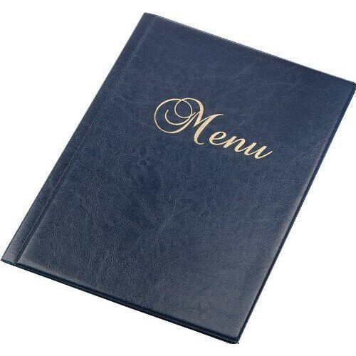 (Blue) Menu Holder Cover Restaurant Faux Leather