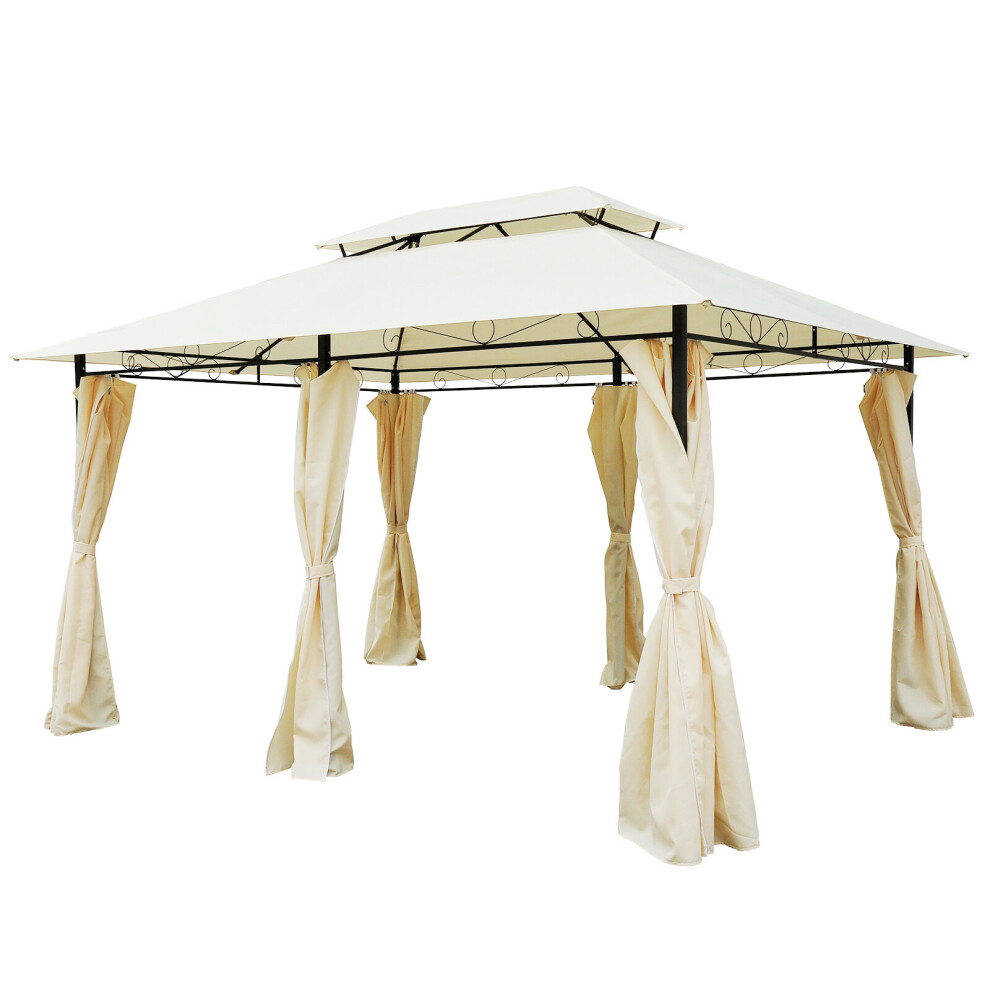 Outsunny Beige 4m x 3m Gazebo | Steel Framed Outdoor Party Tent