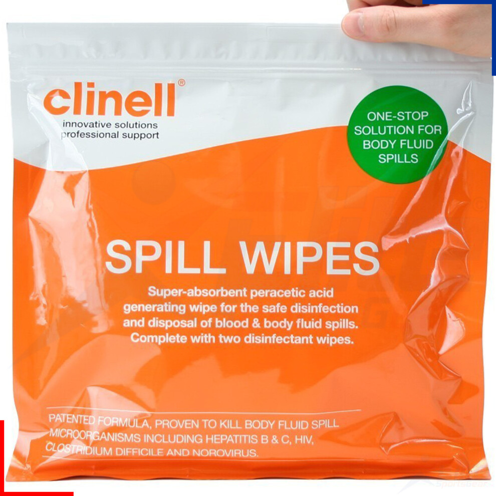 Clinell Body Fluid Spill Disinfectant Wipes Blood Vomit Disposal