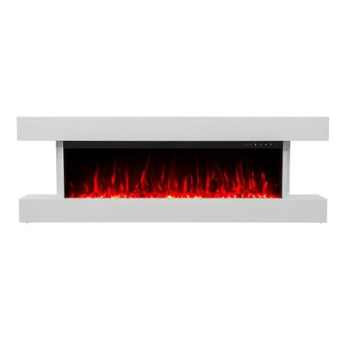 White Modern 60" Wall Mounted Electric Fireplace With Pebbles 1