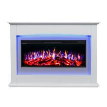 PREMIUM PRODUCT 35inch White Wall Mounted Electric Fire Suite with 3 colour Flames and Mantel