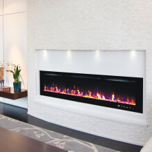 PREMIUM PRODUCT 72inch Black Wall Mounted Electric Fire with 3 colour Flames and can be inserted (Pebbles, Logs and Crystals)!