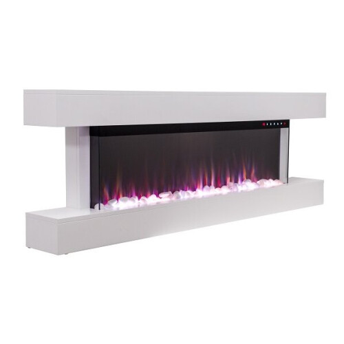 White Modern 60" Wall Mounted Electric Fireplace With Pebbles 2