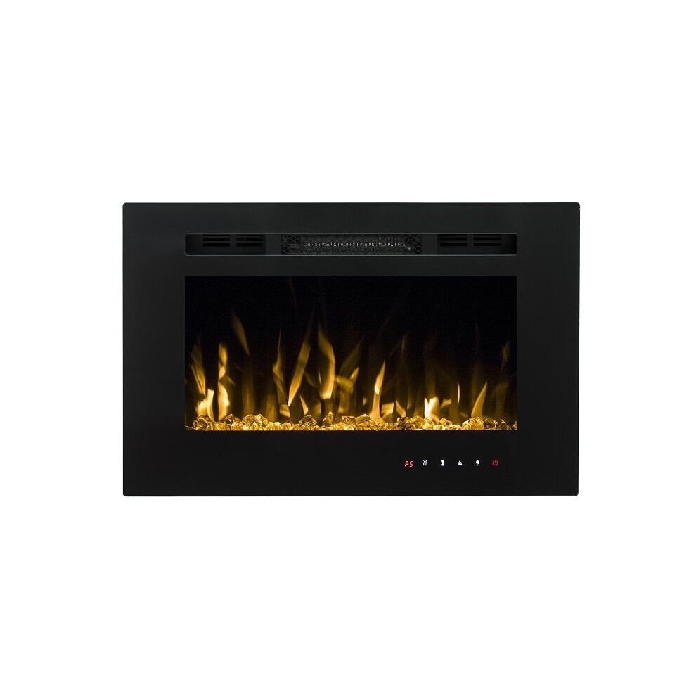 PREMIUM PRODUCT 26inch Black Wall Mounted Electric Fire with 3 colour Flames and can be inserted (Pebbles, Logs and Crystals)