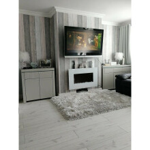 PREMIUM PRODUCT 90cm White Wall Mounted Electric Fire with 10 colour Flames (Pebbles, Logs and Crystals)