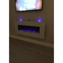 PREMIUM PRODUCT 50inch White Wall Mounted Electric Fire with 10 colour Flames and side LEDs (Pebbles, Logs and Crystals)