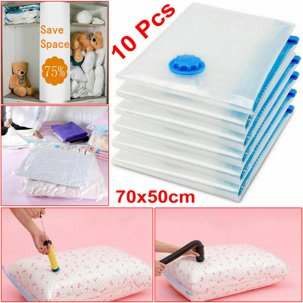 (Small(70x50cm)) 10x Strong Vacuum Storage Bags VAC Space Saving