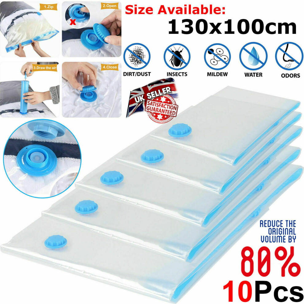 (X-Large(130x100cm)) 10x Strong Vacuum Storage Bags VAC Space Saving