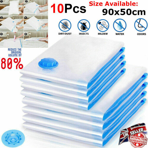 (Medium(90x50cm) 10x Strong Vacuum Storage Bags VAC Space Saving
