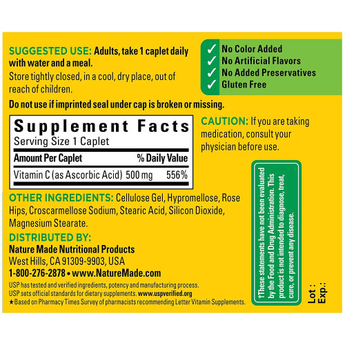 Nature Made Nature Made, Βιταμίνη C με Ρόδινα Κλισιά, 500 mg, 130 Καψούλες 1