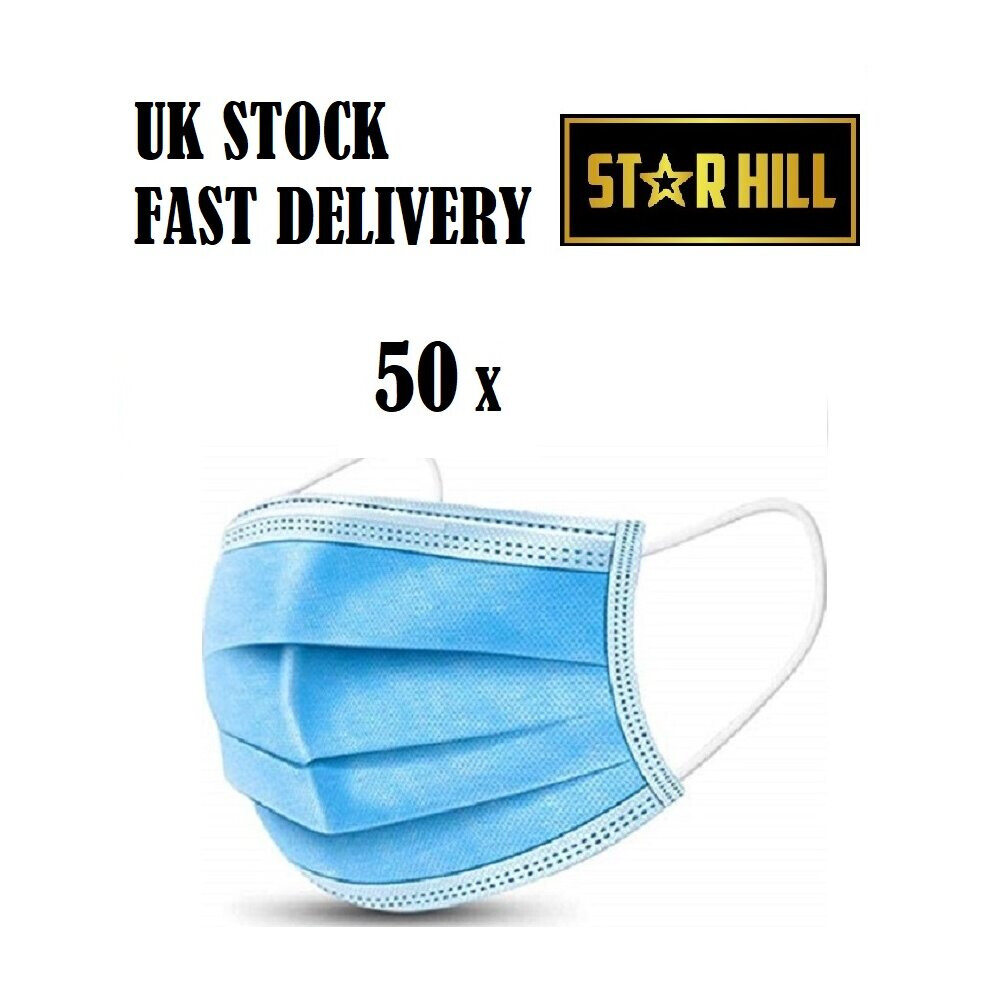 50 X Medical Surgical Mask 3Ply Disposable Sealed Sterilised Uk Stock 7427127895600