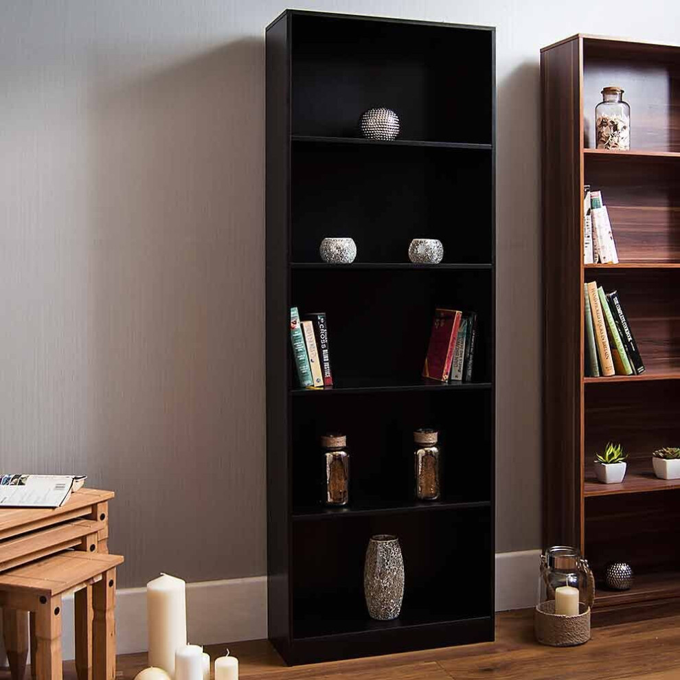 (Black) Cambridge 5 Tier Bookcase Tall Shelf Storage Unit