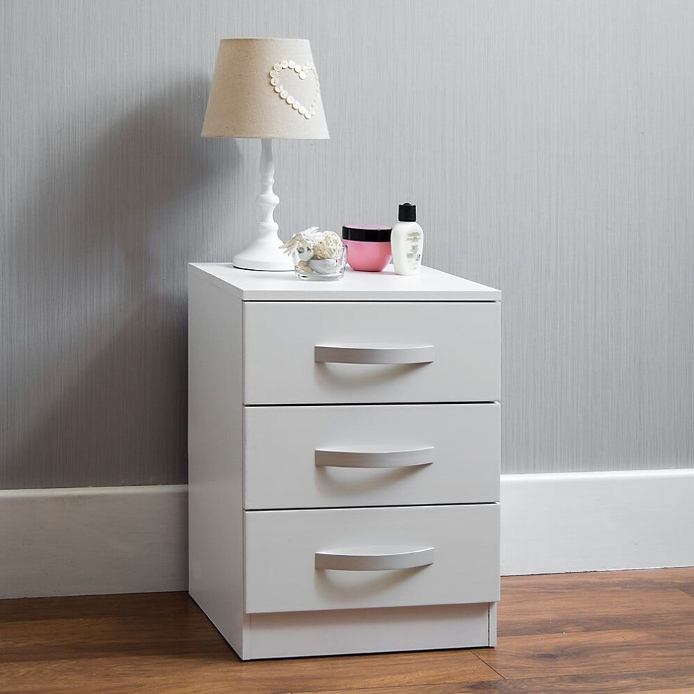 (White) Hulio 3 Drawer Bedside Table Cabinet Nightstand