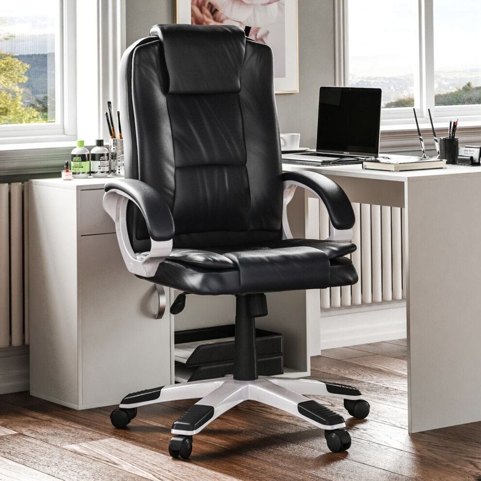 (Black) Charlton Office Chair Faux Leather Padded High Back