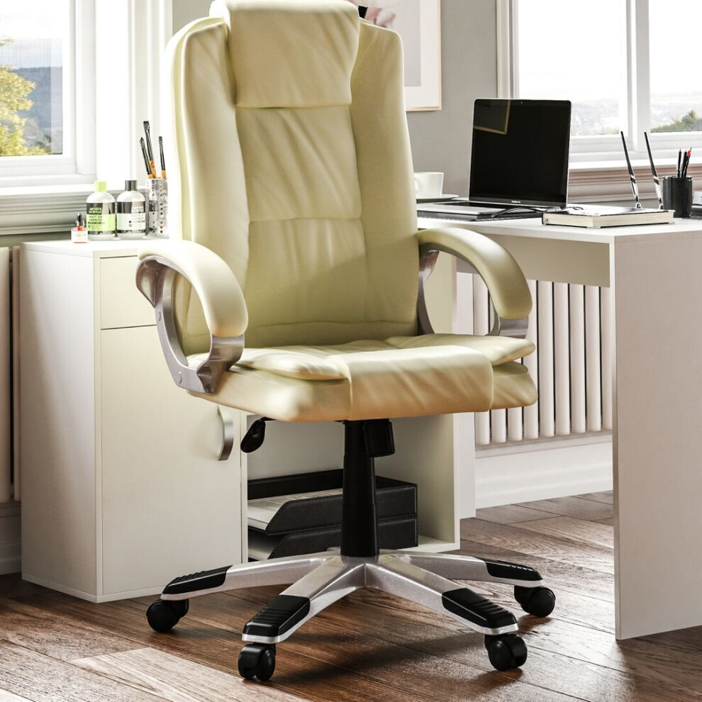 (Cream) Charlton Office Chair Faux Leather Padded High Back