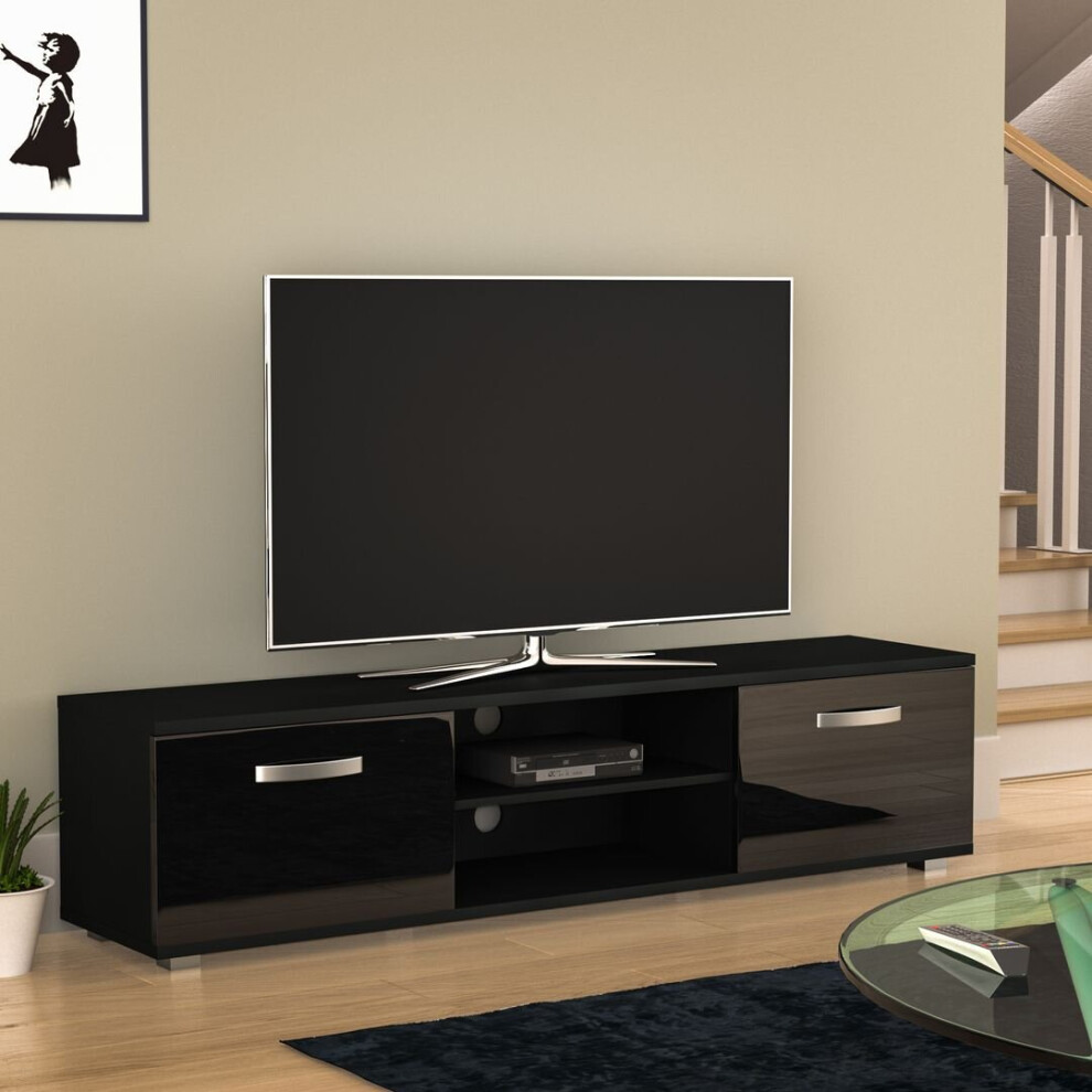 (Black) Cosmo 2 Door TV Stand Shelf Cabinet Display 160cm