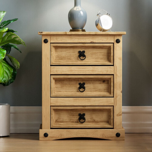 Home Discount Corona 3 Drawer Bedside Cabinet Drawers Pine Wood 1