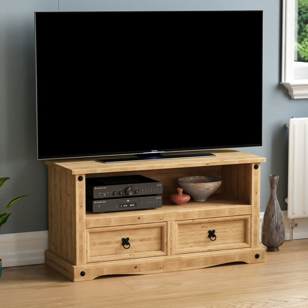 Corona 2 Drawer TV Unit Stand Shelf Cabinet Rustic