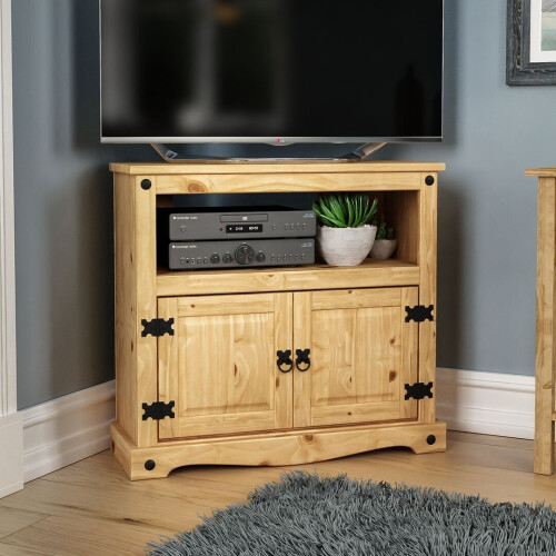 Home Discount Corona 2 Door Corner TV Unit Shelf Cabinet Rustic