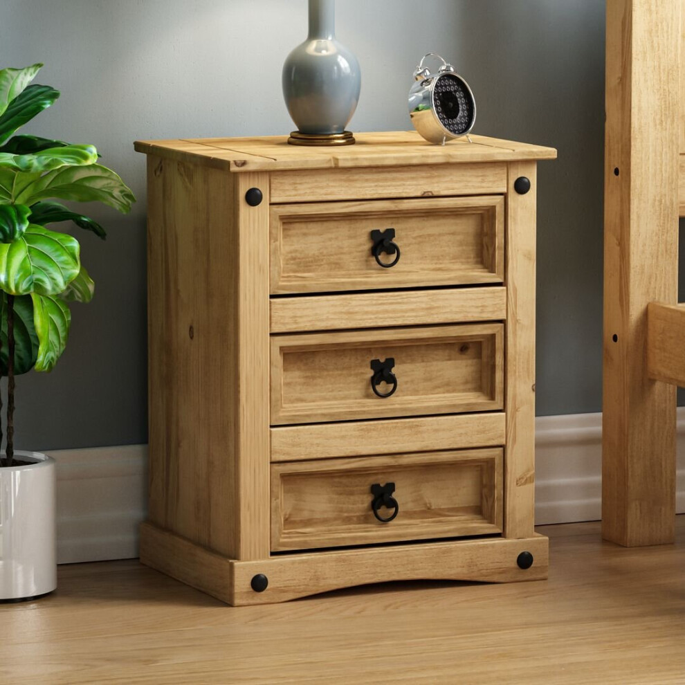 Corona 3 Drawer Bedside Cabinet Drawers Pine Wood