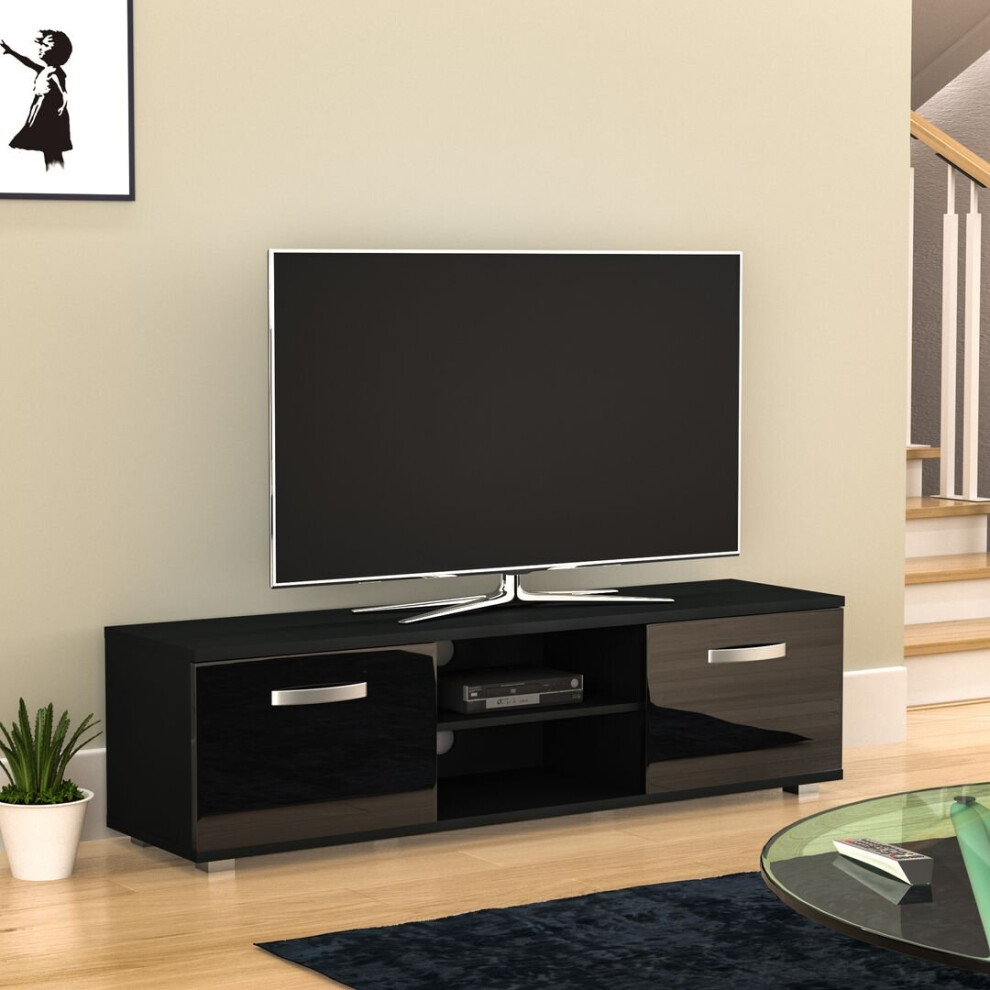 (Black) Cosmo 2 Door TV Stand Shelf Cabinet Display 140cm