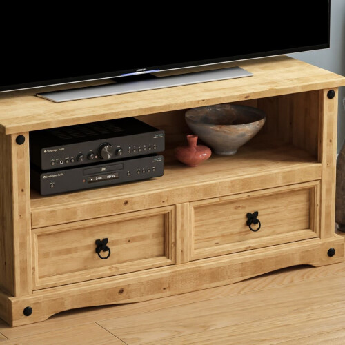 Home Discount Corona 2 Drawer TV Unit Stand Shelf Cabinet Rustic 2
